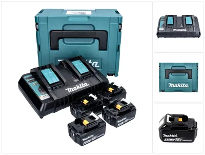 Produktbild von Makita Power Source Kit 18 V mit 4x BL 1840 B Akku 4,0 Ah + DC 18 RD Doppelladegerät ( 197503-4 ) + Makpac