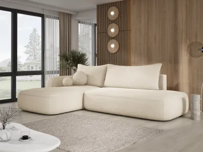 Produktbild von DomoHome Ecksofa BABU Mit Bettfunktion – Moderne Polsterecke Für Wohnzimmer Funktionales Schlafsofa Im Stoff NOW OR NEVER Größe: 300x105x60cm, Linke Seite Farbe: BEIGE