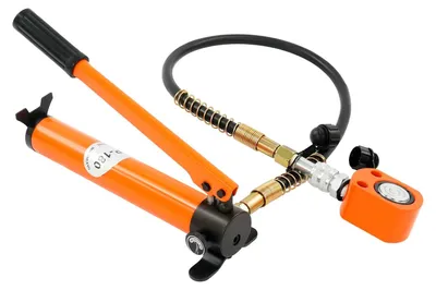 Immagine prodotto di Pompa idraulica con martinetto - Manuale 10 t - Pressione 70 MPa - Serbatoio olio da 350 cc - Tubo flessibile da 1 m - Per divaricare, piegare e tagliare - Arancione