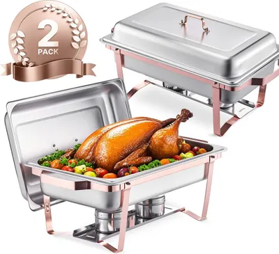 Obrázok produktu pre 8 Qt 2 balenia obdĺžniková sada na bufetové jedlá Fullsize Pan z nehrdzavejúcej ocele