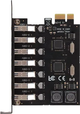 Image de Carte d'extension USB 3.0 avec 7 ports haut débit, 5 Gbps, alimentation 4 A, puce VIA, circuit imprimé, compatible Windows.