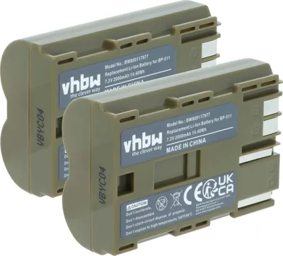 Produktbild von vhbw 2x Akku Ersatz für Canon BP-511A, BP-512, BP-514, BP-511, BP-508 für Kamera (2000 mAh, 7,4 V, Li-Ion)
