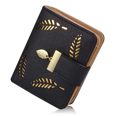 Produktbild von Damen kurzer Punkt Art und Weise weibliche Portemonnaie Hohle Goldblatt Kleine Geldbeutel Große Kapazität Wallet (Schwarz)