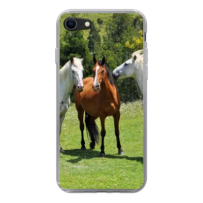 Produktbild von MuchoWow® Handyhülle Schutzhülle Hülle für iPhone 7 Pferde - Baum - Schatten Silikon Softcase Handy Hülle - Kartenhalter