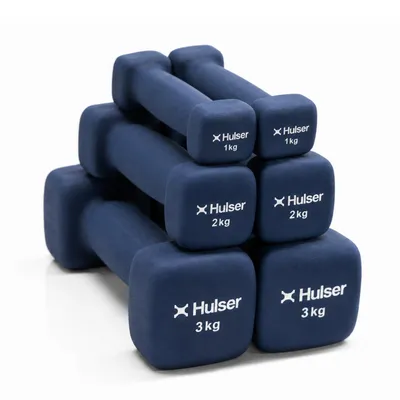 Produktbild von Hulser Hantelset - 2 x 1 kg + 2 x 2 kg + 2 x 3 kg - Neopren Hanteln - Blau - Gewichte - Kurzhanteln für Krafttraining - Fitness Training Zuhause