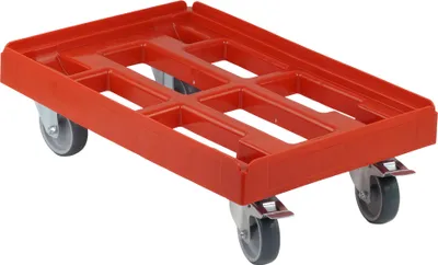 Produktbild von Transportroller 600 x 400 mm - Typ A-F - 2 Bock- und 2 Lenkrollen mit Feststellbremse : rot Farbe: rot