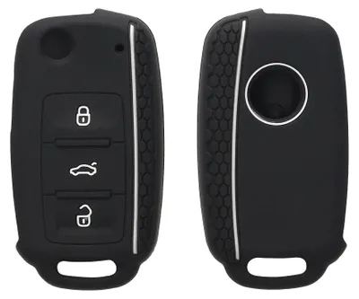 Produktbild von kwmobile Schlüsselhülle für VW Skoda Seat 3-Tasten Autoschlüssel Hülle - Autoschlüssel Schlüssel Hülle aus Silikon - Schlüsseletui in Weiß Schwarz