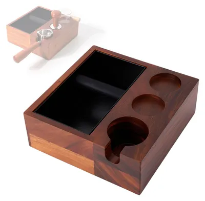 Tamperstation mit Knock Box 58 mm, Walnussholz, 4-in-1
