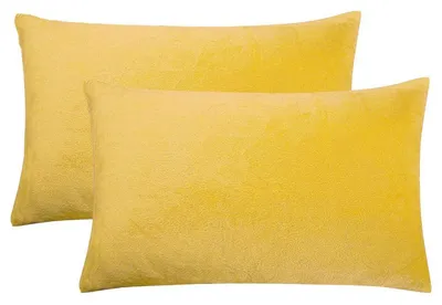Produktbild von 2er Set Kissenbezüge 40x60cm Gelb Samt Weich Flauschig Kuschelig Deko Kissenbezug