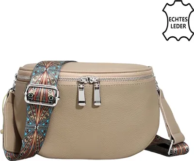 Produktbild von Leder Crossbody Bag in Beige – Handtasche als Umhängetasche, Brusttasche oder Gürteltasche