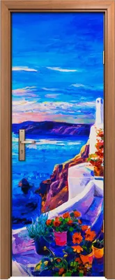 Produktbild von Türposter 70x200 cm Türaufkleber Türtapete Türfolie Klebefolie Haus Blume Boot Meer Landschafts