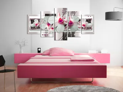 Produktbild von Akustikbild Blumen Orchidee 200x100 cm Bilder Akustikschaum Hochleistungsschallabsorber Schallschutz Leinwand 5 tlg Wandbild Raumakustik Schalldämmung b-A-0042-b-o