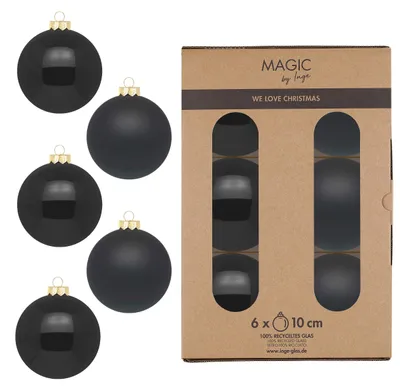 Zdjęcie produktu dla Bombki świąteczne szklane 10cm 6 sztuk - hebanowa czerń