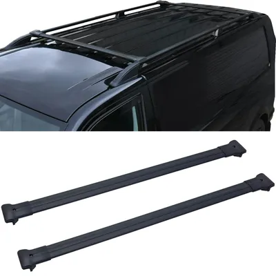 Zdjęcie produktu dla Bagażnik dachowy, poprzeczki dachowe, belki aluminiowe, czarne, do samochodów VW T6 T6.1, rocznik 2015-2024