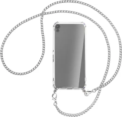 Produktbild von Handykette Backcover-Schutzhülle mit Band (Metall silberfarben) für Sony Xperia XA - silberfarbene Kette