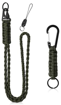 Produktbild von Paracord-Schlüsselanhänger, 2 Stück, Schlüsselband mit Metallring und adlerschnabelförmigem Knopf, geflochtenes Schlüsselband, Auswelter (olivgrün)