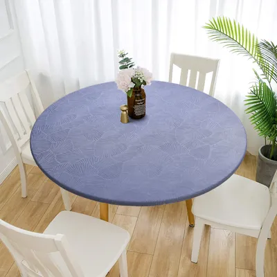 Produktbild von Runde Vinyl-Tischdecke mit elastischem Rand, wasserdichte, abwischbare Tischdecke（90cm，Blau）