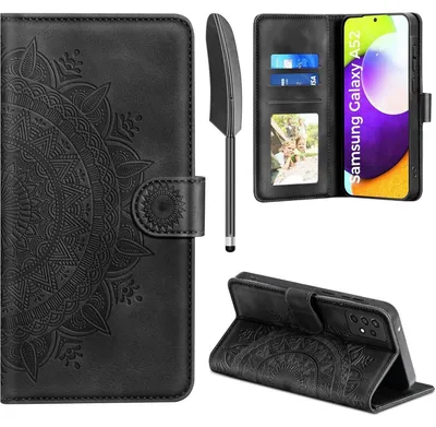 Immagine prodotto di Custodia a libro in pelle nera per Samsung Galaxy A52S 5G/A52 4G/5G, con portacarte e supporto