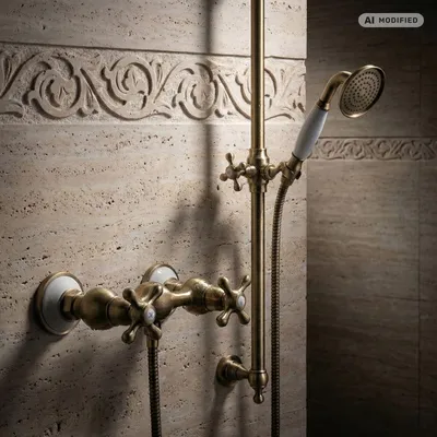Produktbild von PaulGurkes Duscharmatur Bronze Aufputz Zweigriffmischer Retro Duschset Antik
