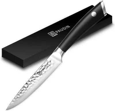 Produktbild von PAUDIN HP5 Officemes 12,5 cm – Japanisches Küchenmesser – Gehämmertes Kohlenstoffstahl-Messer – Extrem scharf – Ergonomischer Griff – Profi-Kochmesser