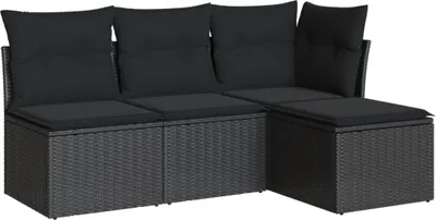 Obrázok produktu pre vidaXL 4-dielna záhradná sedacia súprava s vankúšmi Black Poly Rattan
