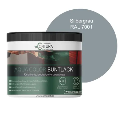 Produktbild von Contura 250ml. Buntlack Lackfarbe Lack Außen Innen Holz Metall Farbe Holzlack Möbellack - RAL 7001 Silbergrau