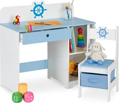 Produktbild von relaxdays Kinder Schreibtisch und Stuhl Seefahrt