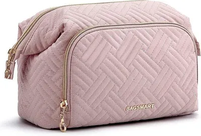 Obrázok produktu pre Uniqoos® kozmetická taška – cestovný organizér na make-up, priestranná toaletná taška s priehradkami na štetce, vodeodolný polyester, 24,5 x 10,5 x 17 cm, ružová