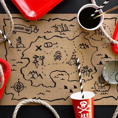 Produktbild von Piraten Platz-Set 40 x 30 cm Schatzkarte Party-Deko Kindergeburtstag, 6 Stück