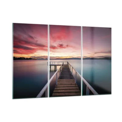 Produktbild von Bilder auf glas - 3 Teile - Brücke Rosa Himmel - 165x110cm - Glasbilder - Wandbilder - Bilder - zum Aufhängen bereit - Wanddekoration aus Glas - Glas Bilder - Wandbild auf Glas - GCE165x110-4795