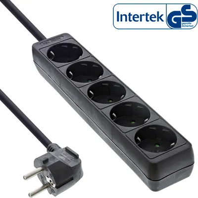 Produktbild von InLine® Steckdosenleiste, 5-fach Schutzkontakt, schwarz, 1,5m