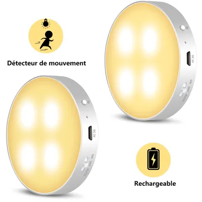 Image de Détecteur de mouvement avec spot, lot de 2, lumière blanc chaud, détection magnétique, 3 modes d'éclairage - Daffodil LEC022