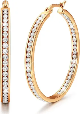 Immagine prodotto di Orecchini a cerchio da donna in acciaio inossidabile Adramata con zirconi AAA 40 mm oro rosa