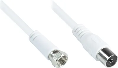 Produktbild von Antennenkabel, F Stecker an Koax/IEC Buchse (vernickelt), 2x geschirmt (<70 dB / 75 Ohm), CCS, weiß, 5m, Good Connections®