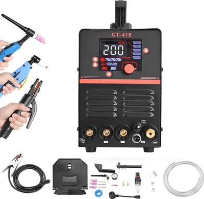 Obrázek produktu pro SucceBuy Svářečka 3 v 1 pro řezání, TIG a MMA, 50 A plazmová řezačka a 200 A svářečka TIG, LED digitální displej s funkcí 2T/4T/PA/PT pro kutily a dílnu