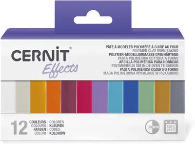 Produktbild von CERNIT CEASS003C - Set mit 12 Farben Ofenhärtende Polymer-Modelliermasse Essentials à 25g, für Bastelaktivität, Transluzent und Metallic, 1 Set