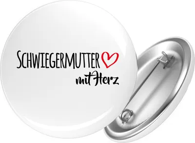 Produktbild von Huuraa Button Schwiegermutter mit Herz 59mm rund mit Sicherheitsnadel Ansteckbutton Geschenkidee
