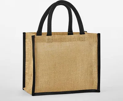 Produktbild von Westford Mill W473 | Natural Starched Jute Midi Bag Einkaufstasche - Farbe: Natural/Black - Größe: 30 x 30 x 19 cm