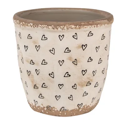 Produktbild von Clayre & Eef Blumentopf Ø 14x13 cm Beige Schwarz Keramik Herzen