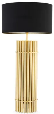 Produktbild von Casa Padrino Luxus Tischleuchte Messingfarben / Schwarz Ø 45 x H. 96,5 cm - Moderne Schreibtischleuchte mit rundem Lampenschirm - Luxus Qualität