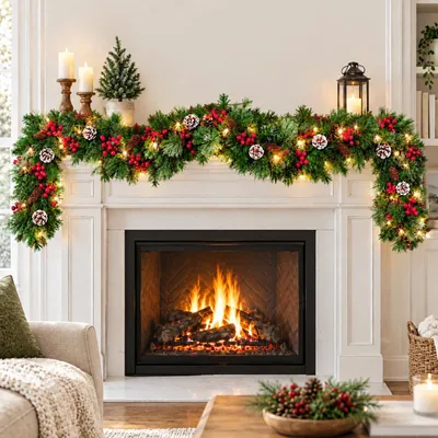 Productafbeelding van Kerstslinger met Bessen, Dennenappels en Verlichting, 180 cm