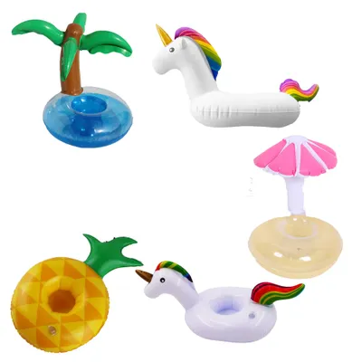 Produktbild von Getränkehalter, niedliche Becheruntersetzer, Getränke-Schwimmkörper für Sommer, Pool-Party, Dekoration, lustiges Wannen-Spielzeug,New pineapple + earless unicorn + ear unicorn + coconut tree + red umbrella
