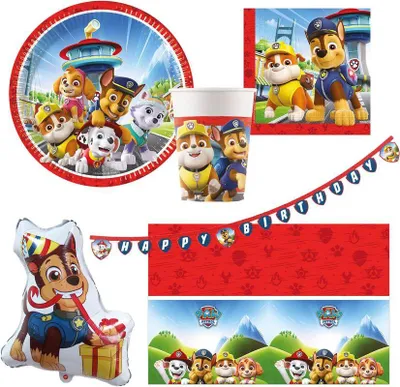 Produktbild von Party Set Paw Patrol, 39-teiliges Einweggeschirr für Kindergeburtstag und Mottoparty, Tischdeko