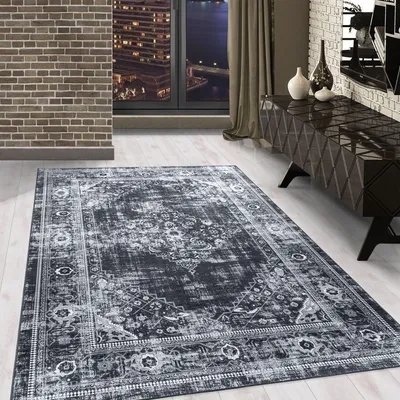 Produktbild von Carpetsale24 Waschbarer Teppich Wohnzimmer Kurzflor Moderner Stil Rutschfester Teppich Schlafzimmer Pflegeleicht, Grösse: 80x250 cm