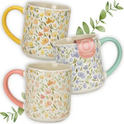 Produktbild von Kaffeetassen mit Blumen Dekor, 3er Set Designertassen