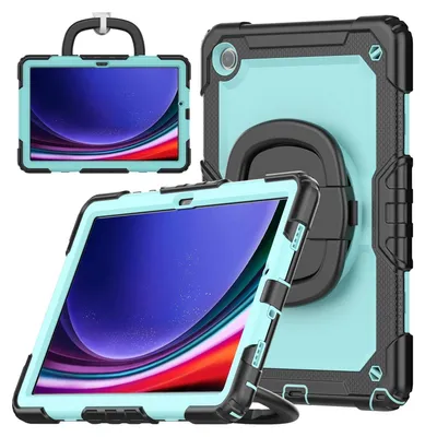 Image de Pour Samsung Galaxy Tab A9 Plus Housse de transport hybride 360 degrés avec bandoulière Noir / Bleu clair