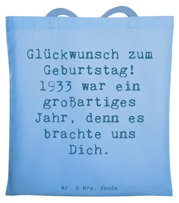 Produktbild von Mr. & Mrs. Panda Tote Bag Spruch 1933 Geburtstag - Sky Blue - Geschenk, Geburtstagsgeschenk, Laptoptasche, Tasche, Alter, Einkaufstasche, Feier, Jutebeutel, Jubiläum