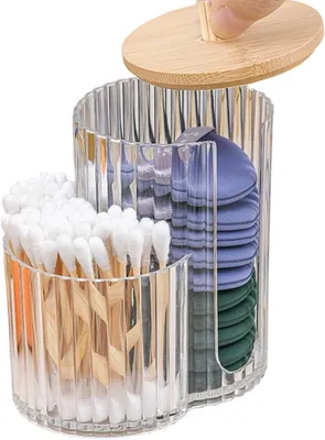 Produktbild von Organizer für den Schminktisch mit Aufbewahrungsglas für Wattebäusche, transparenter staubgeschützter Behälter mit Deckel für Bad, Schlafzimmer, Schrank, Studentenwohnheim und Schreibtisch