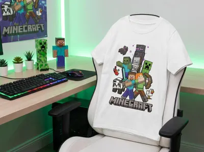 Produktbild von Minecraft Gamer Creeper Kinder T-Shirt Kurzarm Shirt Baumwolle - Weiß, 140