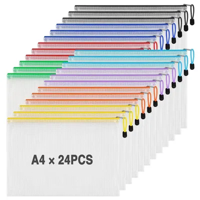Productafbeelding van A4 documentenhoezen, waterdicht, met rits, gaas, PVC, 24 stuks
